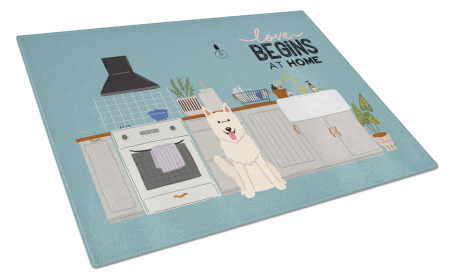 Kitchen Scene Dog Print Glass Cutting Board Large (Dog Breed: White German Shepherd)