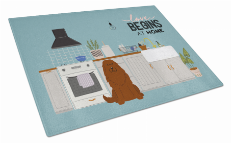 Kitchen Scene Dog Print Glass Cutting Board Large (Dog Breed: Caucasian Shepherd Dog)