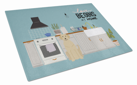 Kitchen Scene Dog Print Glass Cutting Board Large (Dog Breed: Yellow Labrador)