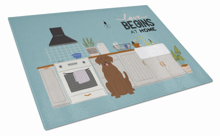 Kitchen Scene Dog Print Glass Cutting Board Large (Dog Breed: Chocolate Labrador)