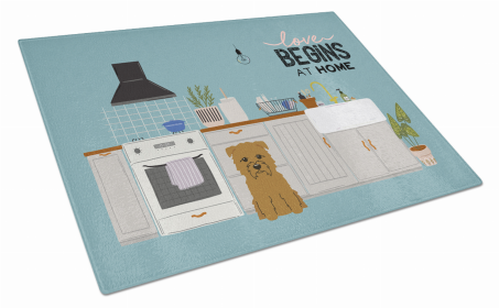 Kitchen Scene Dog Print Glass Cutting Board Large (Dog Breed: Tan Glen of Imal)