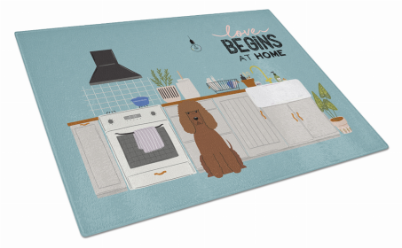 Kitchen Scene Dog Print Glass Cutting Board Large (Dog Breed: Irish Water Spaniel)