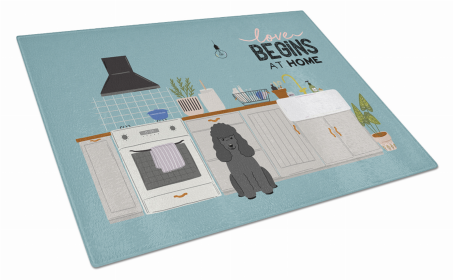 Kitchen Scene Dog Print Glass Cutting Board Large (Dog Breed: Black Poodle)