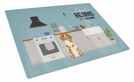 Kitchen Scene Dog Print Glass Cutting Board Large (Dog Breed: Brittany Spaniel)