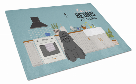 Kitchen Scene Dog Print Glass Cutting Board Large (Dog Breed: Bouvier des Flandres)