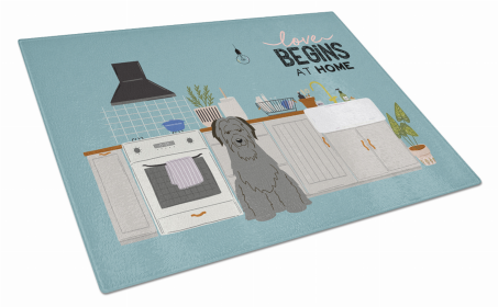 Kitchen Scene Dog Print Glass Cutting Board Large (Dog Breed: Black Briard)