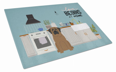 Kitchen Scene Dog Print Glass Cutting Board Large (Dog Breed: Bullmastiff)