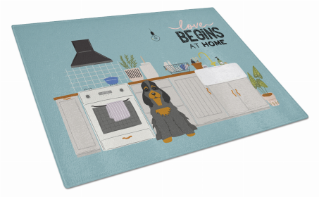 Kitchen Scene Dog Print Glass Cutting Board Large (Dog Breed: Black Tan Cocker Spaniel)