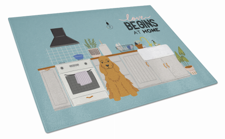 Kitchen Scene Dog Print Glass Cutting Board Large (Dog Breed: Red Cocker Spaniel)