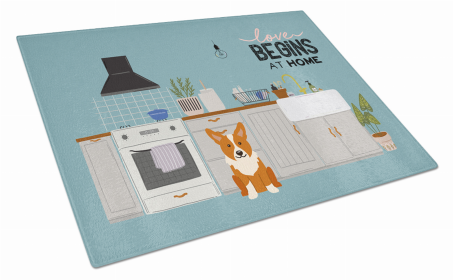 Kitchen Scene Dog Print Glass Cutting Board Large (Dog Breed: Corgi)