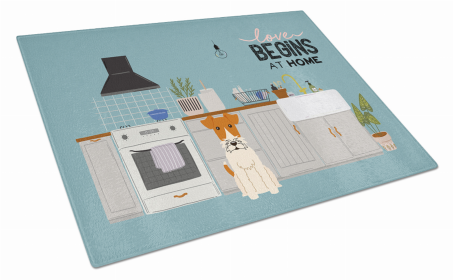 Kitchen Scene Dog Print Glass Cutting Board Large (Dog Breed: Wire Fox Terrier)