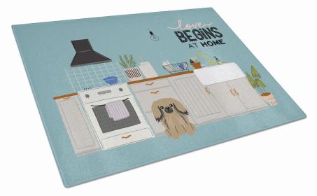 Kitchen Scene Dog Print Glass Cutting Board Large (Dog Breed: Tan Pekingese)