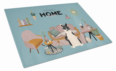 Sweet Home Dog Print Glass Cutting Board Large (Dog Breed: Russo-European Laika Spitz)