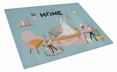 Sweet Home Dog Print Glass Cutting Board Large (Dog Breed: White Miniature Schnauzer)