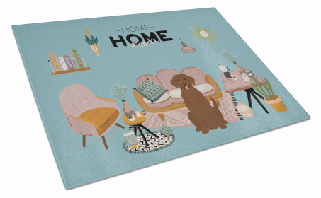 Sweet Home Dog Print Glass Cutting Board Large (Dog Breed: Chocolate Labrador)
