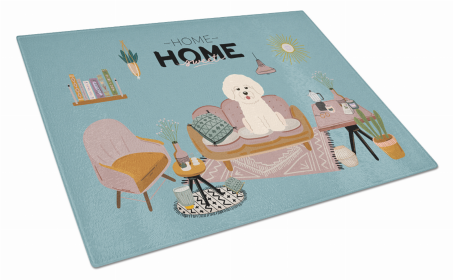 Sweet Home Dog Print Glass Cutting Board Large (Dog Breed: Bichon Frise)