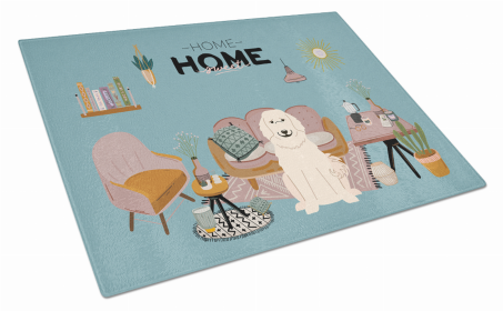 Sweet Home Dog Print Glass Cutting Board Large (Dog Breed: Great Pyrenese)