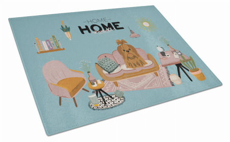 Sweet Home Dog Print Glass Cutting Board Large (Dog Breed: Silver Chocolate Shih Tzu)