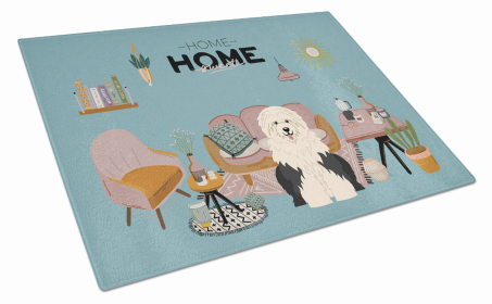 Sweet Home Dog Print Glass Cutting Board Large (Dog Breed: Old English Sheepdog)