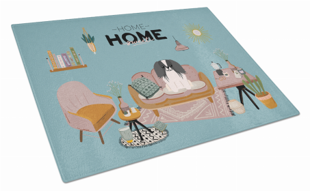 Sweet Home Dog Print Glass Cutting Board Large (Dog Breed: Black White Pekingese)