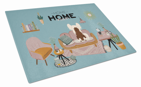 Sweet Home Dog Print Glass Cutting Board Large (Dog Breed: Cream Chinese Crested)