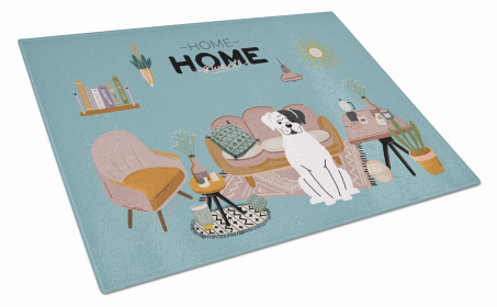 Sweet Home Dog Print Glass Cutting Board Large (Dog Breed: White Boxer)