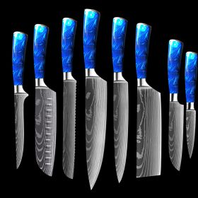 Chef Knife Blue 8 Inches Handle (Option: Blue 8piece set)