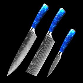 Chef Knife Blue 8 Inches Handle (Option: Blue 3piece setB)
