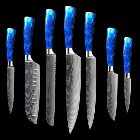 Chef Knife Blue 8 Inches Handle (Option: Blue 7piece set)