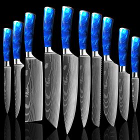 Chef Knife Blue 8 Inches Handle (Option: Blue 10piece set)