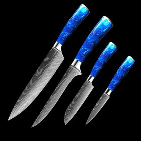 Chef Knife Blue 8 Inches Handle (Option: Blue 4piece setB)