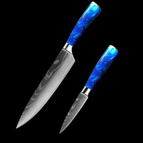 Chef Knife Blue 8 Inches Handle (Option: Blue 2piece setC)