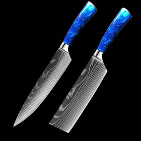Chef Knife Blue 8 Inches Handle (Option: Blue 2piece setB)