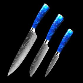 Chef Knife Blue 8 Inches Handle (Option: Blue 3piece set)