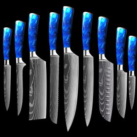 Chef Knife Blue 8 Inches Handle (Option: Blue 9piece set)