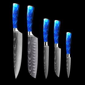 Chef Knife Blue 8 Inches Handle (Option: Blue 5piece setB)