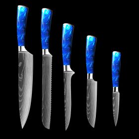 Chef Knife Blue 8 Inches Handle (Option: Blue 5piece setC)
