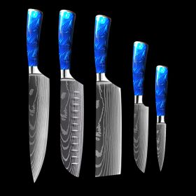 Chef Knife Blue 8 Inches Handle (Option: Blue 5piece set)