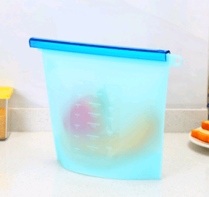 Silicone fresh-keeping bag vacuum sealed bag food storage bag refrigerator food fruit storage bag (Option: Blue-1500ml)