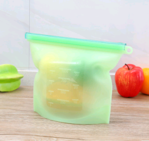 Silicone fresh-keeping bag vacuum sealed bag food storage bag refrigerator food fruit storage bag (Option: Green-1000ml)