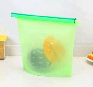 Silicone fresh-keeping bag vacuum sealed bag food storage bag refrigerator food fruit storage bag (Option: Green-1500ml)
