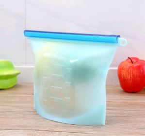 Silicone fresh-keeping bag vacuum sealed bag food storage bag refrigerator food fruit storage bag (Option: Blue-1000ml)