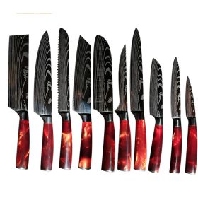 Chef Knife Blue 8 Inches Handle (Option: Red 10piece set)