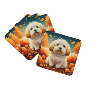Coton De Tulear Fall Foam Coasters (Color: 194030785355)