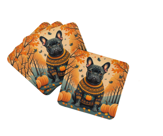 Black French Bulldog Fall Foam Coasters (Color: 194030785393)