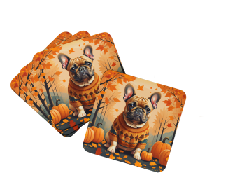 Fawn French Bulldog Fall Foam Coasters (Color: 194030785409)