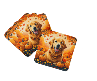 Golden Retriever Fall Foam Coasters (Color: 194030785430)