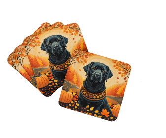 Black Labrador Retriever Fall Foam Coasters (Color: 194030785485)