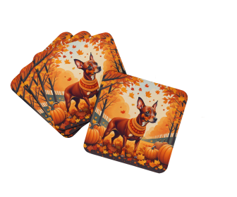 Red Miniature Pinscher Fall Foam Coasters (Color: 194030785522)