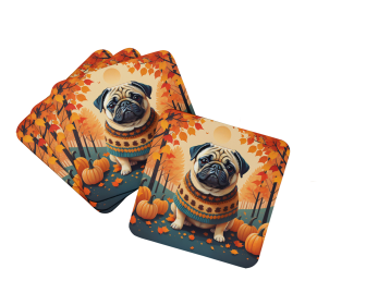 Fawn Pug Fall Foam Coasters (Color: 194030785591)